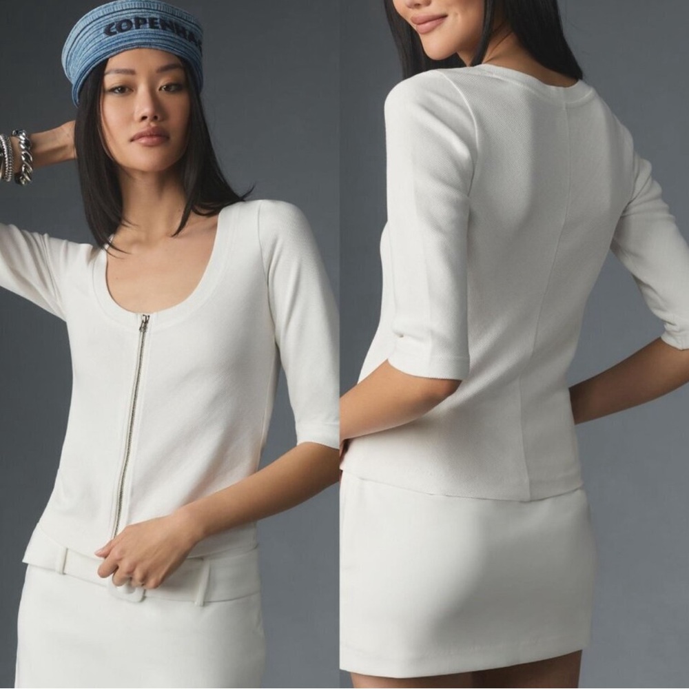 New with tags Anthropologie three-quarter sleeve front zip cardigan.